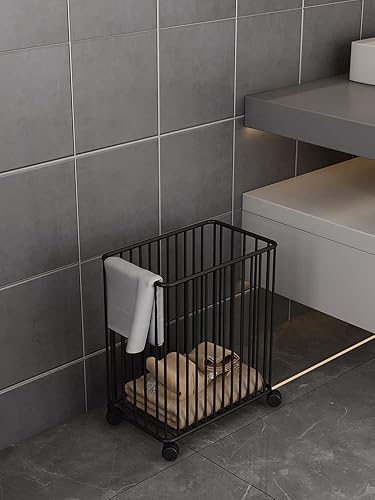 Miniatura 6 de Cesta de lavandería con ruedas, cesta de lavandería rodante, cesta de almacenamiento de metal de 40 litros sobre ruedas, organizador para ropa