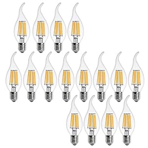 16 Packs E14 6W Dimbaar Warm Wit 2700K LED Gloeilampen (Equivalent 60W Halogeenlamp) 600LM Edison Vintage Candle Bulb…