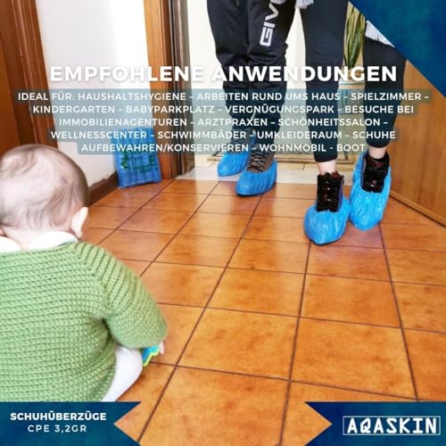 AQASKIN Beständige Einweg-Überschuhe 3,2 g – Einweg-CPE-Schuhe – PSA – Persönliche Schutzausrüstung – Haushaltsreinigung – Gartenarbeit – Farbe BLAU