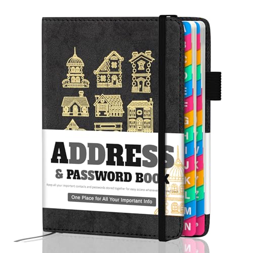 hi!SCI Address Book with Colorful Alphabetical Tabs (4.7 X 6.2) Telephone Address Contact Book for Seniors Address Book with Space for Website Address and Internet Passwords (Black)