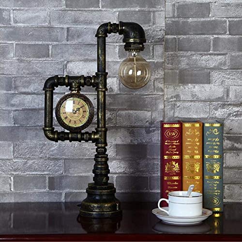 Lampe de bureau steampunk E27 avec horloge ancienne, le cadeau vintage et créatif idéal