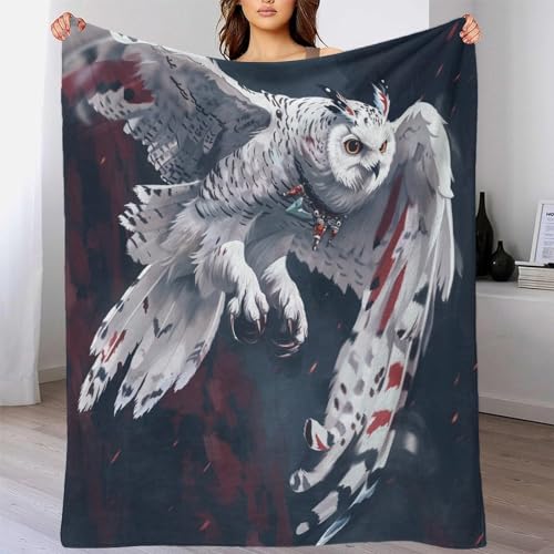 TBDUEPS Manta de Peluche de búho Blanco, Manta Gigante para Silla, Regalo de cumpleaños, Abuela, 40 x 50 Pulgadas (100 x 130 cm)