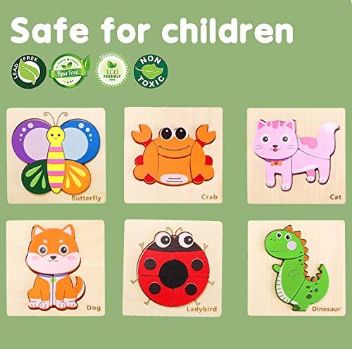 Tmgooyier Wooden Toddler Jigsaw Puzzle Gift Toy For 1 2 3 Years Old Boys And Girls,6 Pack Animal Shape Montessori Toy For Infant,Toddler Sensory Toy,Fine Motor Skill Early Learning Educational Gift #TOP1