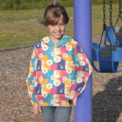 KLL Retro Checker Board Groovy Flower Unisex Girls Boys Sweatshirts Sweater Crewneck Cool Hoodie Clothes Kangaroo4