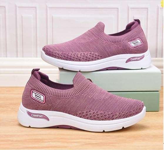 Knitted Sneakers for Women, Women's Comfortable Breathable Platform Chunky Cushioned Orthopedic Sneakers for Walking Workout Sport Work Casual, Hands Free Slip in Shoes Light-Weight4