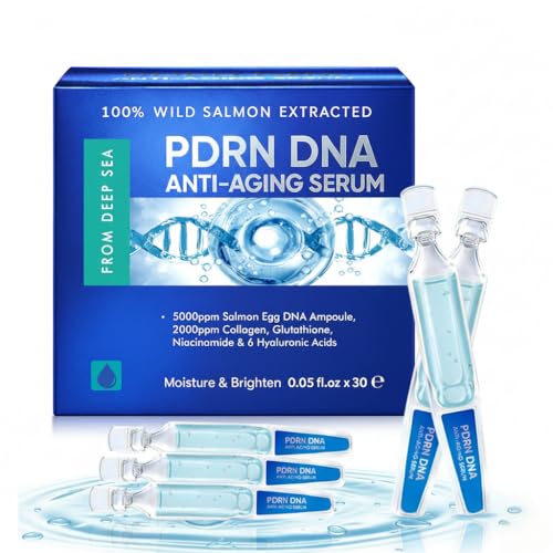 PDRN Salmon DNA Serum 5000ppm Anti-Aging Facial Serum with 6 Hyaluronic Acids Collagen & Glutathione for Intense Hydration Improves Wrinkles Dullness and Skin Elasticity - 0.05 fl.oz x 30e