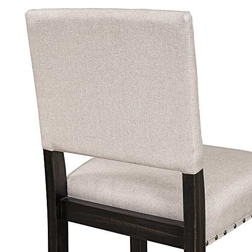 Lumisol 24 Inches Counter Height Bar Stools Set Of 2, Linen Upholstered Dining Chair With Back, Beige Counter Height Barstools With Nailhead Trim #TOP7