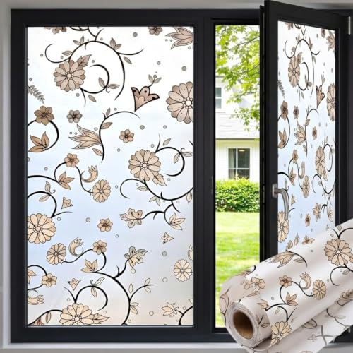 Image of Premium Vinyl Privacy Stained Window Glass Sticker (12x25 Inch) - Self-Adhesive Decorative Sticker Opaque Tint Wallpaper for Glass Cover Window, Door, Office, Home.| Anti-UV. White Flowers