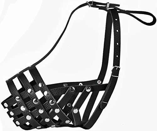 Collardirect Pitbull Dog Muzzle Leather Amstaff Muzzles Staffordshire Terrier Secure Basket (Black) #TOP3