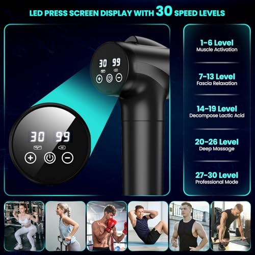 Deep Tissue Massage Gun for Athletes - 30 Speed Levels, 9 Heads - Gift for Men & Women