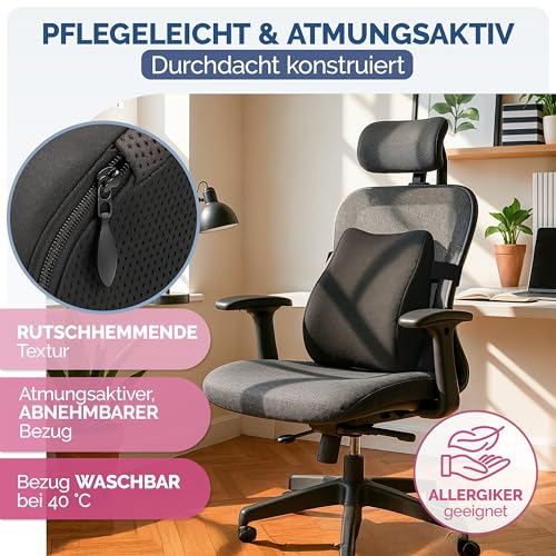 Blumtal ergonomisches Rückenkissen aus Memory Foam - stützendes Lendenwirbelkissen + OEKO-TEX zertifiziertem Bezug - Rückenlehne Kissen mit Verschluss - Rückenstütze - Rückenstützkissen - Lendenkissen