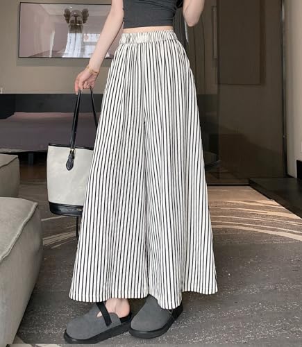 chouyatou Women's Plaid Wide Leg Cropped Culotte Pants High Waisted Striped Palazzo Pants with Pockets4