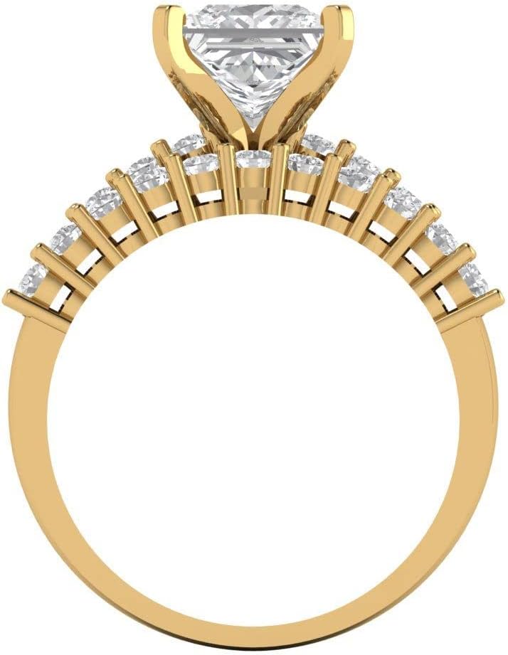 Clara Pucci 14K Yellow Gold Bridal Set for Women Moissanite Solitaire with Accents 2.63 carats Princess Cut Birthstone Statement Ring Gift for Her Sizes 3.5 to 11