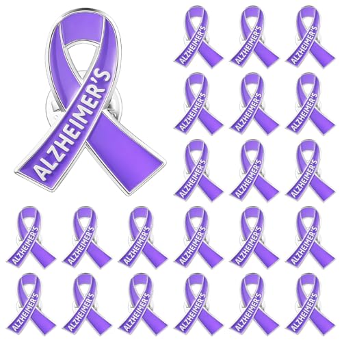 Quelay 50 Pcs Alzheimers Awareness Pins Purple Ribbon Lapel Pins Purple Ribbon Brooches Bulk for Fundraisers Walks Awareness Home Office Party Favor Gifts