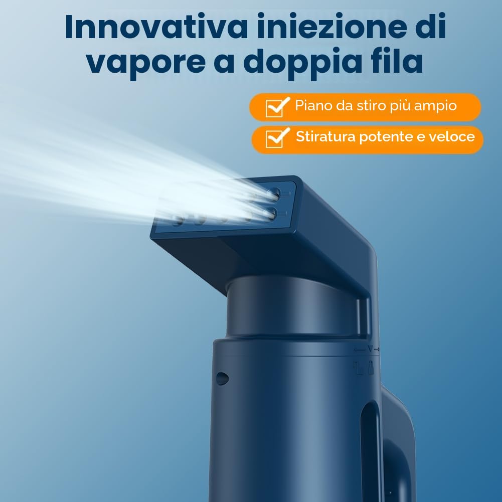 OLAYMEY Ferro da Stiro Verticale da Viaggio, Ferro da Stiro a Vapore con Caldaia, con Borsa con Coulisse, 700W Portatile Stiratore Verticale 180ML Blu Stirella Verticale per Casa, Affari