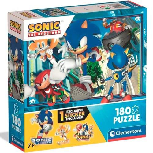 Clementoni - Puzzle pour Enfants 180 pièces Supercolor, pour Enfants 7+ Ans, Illustration avec Personnages de Carton Sonic avec Autocollant Inclus, idée Cadeau, fabriquée en Italie, 48,5 x 33,5 cm