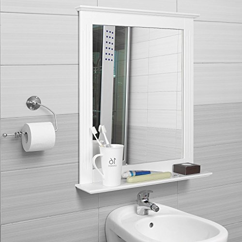 Homfa 50×60cm Bathroom Mirror With Shelf Wall Mounted Mirror Rectangle White