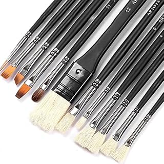 12 PCS Hog Bristle Paint Brushes,Art Paint Brushes Set for Watercolor, Acrylics, Oil Paint, Gouache,Long Handles with a Free Carrying Box