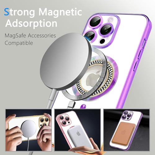 Image of Misscase for iPhone 16 Pro Magnetic Glitter Case Compatible with MagSafe,Full Protection Slim Shockproof Anti-Scratch Case with Camera Lens Protector Logo View Dust-Proof Net for Women Purple