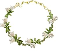 AFSJEEP Women's Multi-Strand Freshwater Pearl Bracelet Green Lily Leaves Fashion Jewelry