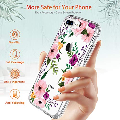 Giika Iphone 8 Plus Case, Iphone 7 Plus Case With Screen Protector, Clear Heavy Duty Protective Case Floral Girls Women Hard Pc Case With Tpu Bumper Cover Phone Case For Iphone 8 Plus, Small Flowers #TOP5