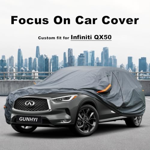 Image of GUNHYI Premium Car Cover Custom Fit Infiniti QX50, 16 Layers Heavy Duty Car Cover Waterproof All Weather with Zipper Door for Sun Rain Snow Dust Uv Protection