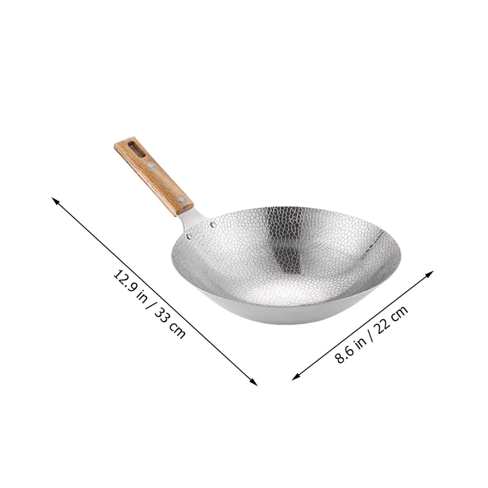 SHINEOFI Wok Da Cucina in Acciaio Inox 22 Cm Con Manico in Legno Multifunzionale Per Fornello Casalingo, Padella Wok Tradizionale Per Cucina Domestica e Fritture Versatili