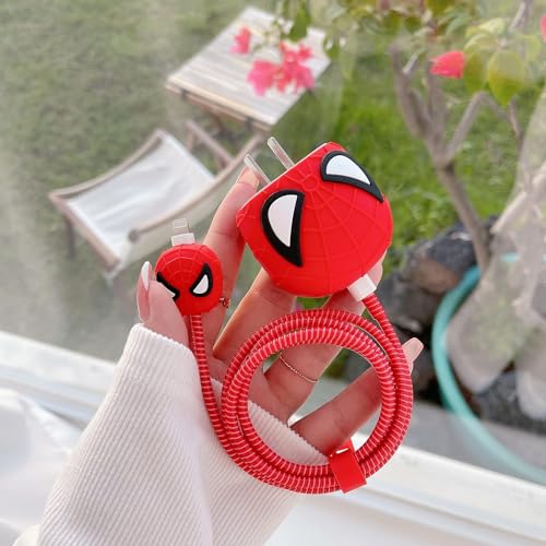 Image of LATALI Cartoon 3D Design Protective Case Compatible with Apple 18W - 20W USB-C Power Adapter Charger, Protective Cover for iPhone 18W & 20W Power Adapter Charger with Wire Saver. (Spiderman)