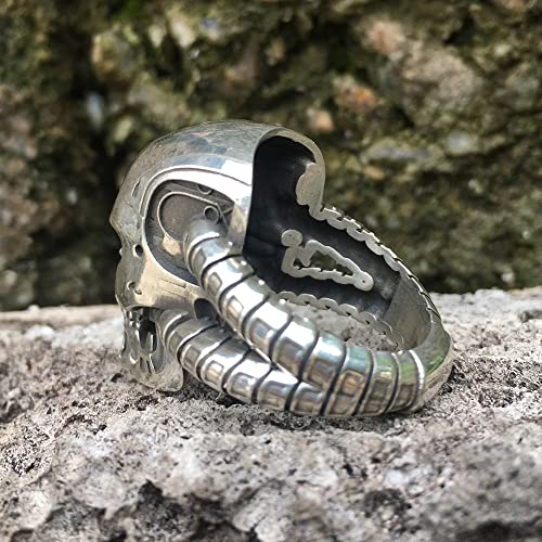 Large Terminator Ruby Eyes Skull Ring for Men 925 Sterling Silver Biker Hip Hop Rock Vintage Soldier Warrior Ring4