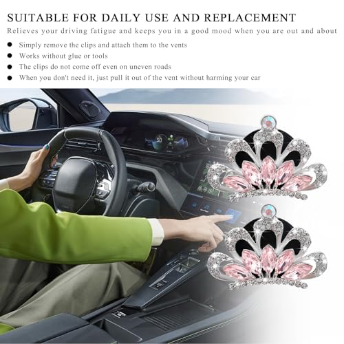 Image of Yourkar 2 PCS Bling Car Air Vent Clips, Crystal Rhinestone Crown Vent Decorative Air Freshener Clips, Sparkly Diamond A /C Outlet Aroma Diffuser Clip for Vehicles, Car Accessories (Pink)