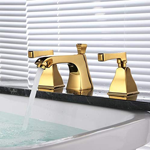 Grifo del baño,Grifo para Lavabo de baño, Grifo para Lavabo de baño, mezcladores de baño montados en Cubierta, Mezclador de Laboratorio Dorado, Grifo para Fregadero de Tres Orificios General