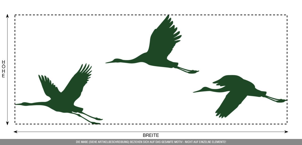 Aufkleber » Kraniche, 270x108,8cm, Metallic Waldgrün • Dekoaufkleber / Autoaufkleber / Sticker / Decal / Vinyl