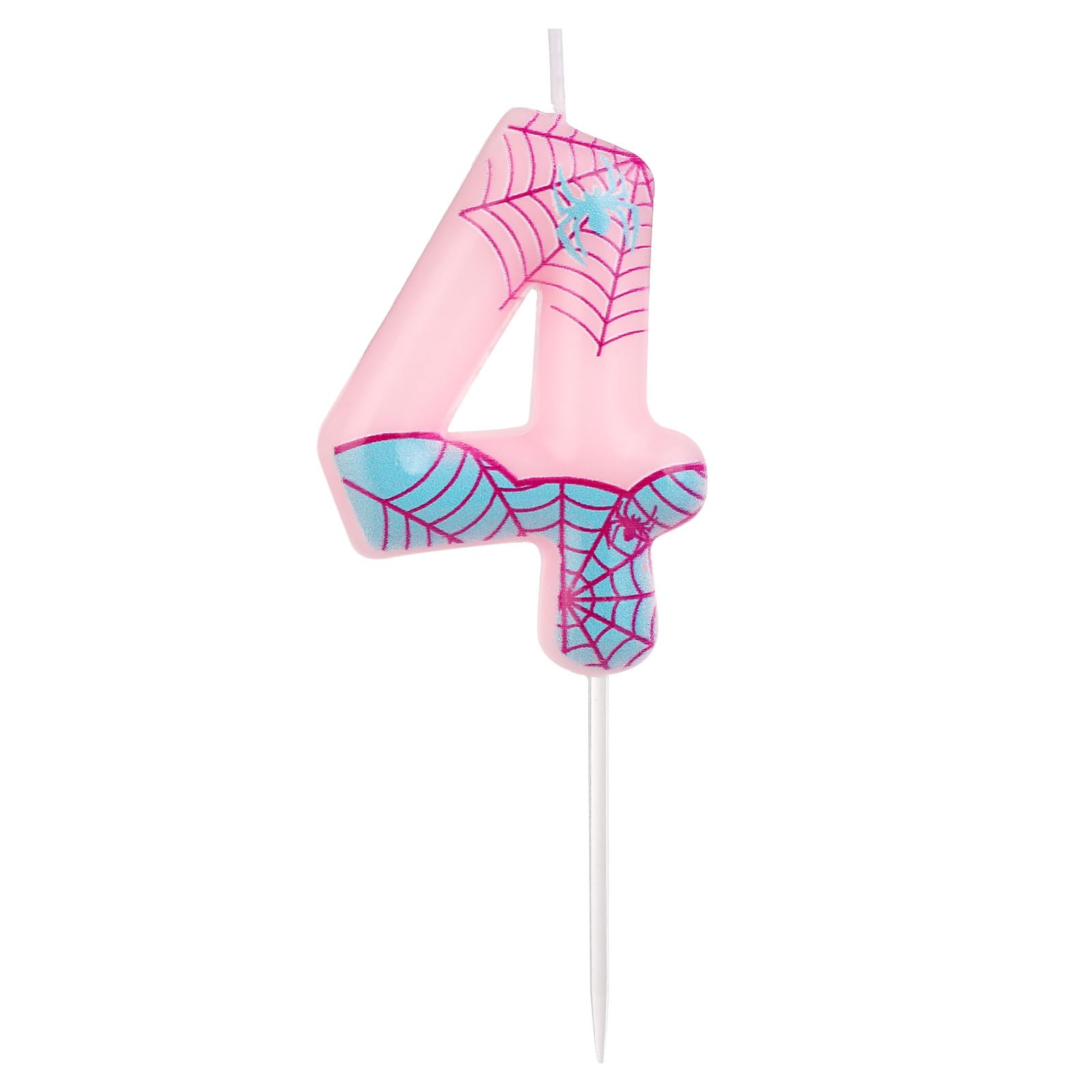 lasuroaSpider Number Candle, Pink Spider Candle Spider Web Candle Spider Birthday Candles Number Cake Topper Spider Birthday Decorations for Girls Boys Birthday Party Halloween Decor (4)