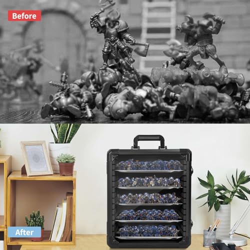 AKOZLIN Miniaturen-Aufbewahrungskoffer Miniaturen-Transportkoffer mit Schloss, 5 magnetischen Metallfächern & Aluminiumrahmen (M-34.29×26.92×39.87cm)