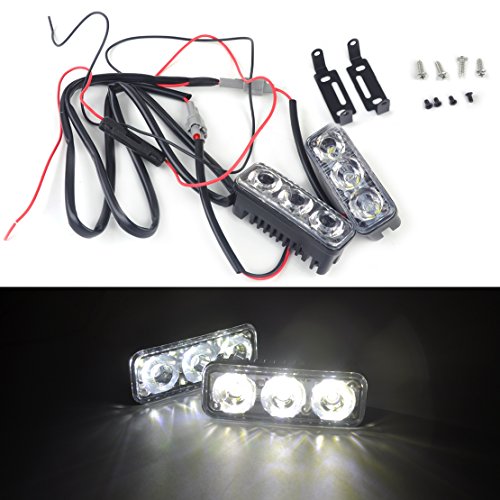 beler 2pcs 12V Universal Car 3 LED High Power White DRL Daytime Running Light Super Bright Driving Daylight Lamp Kit