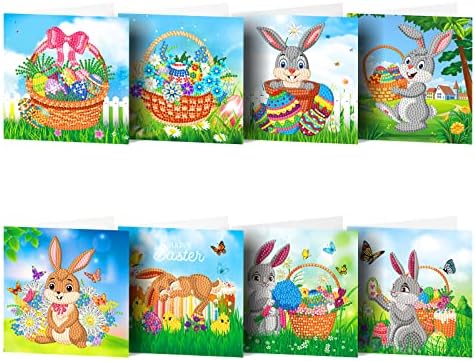 VDYXEW 8pcs 5D DIY Diamond Painting Christmas Card - Round Drill Crystal Rhinestone Embroidery Arts Craft Cards Kits Postcard for Birthday Mother's Day Thanksgiving Christmas Kids Crafts Gift (F)