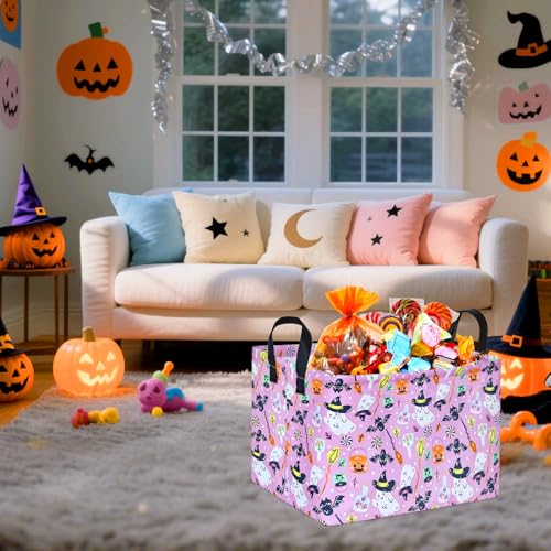 Image of Happy Halloween Ghost Storage Basket Gift Laundry Bins Collapsible Storage Baskets Box Laundry Nursery Hamper for Home and Office Decoration with Handles