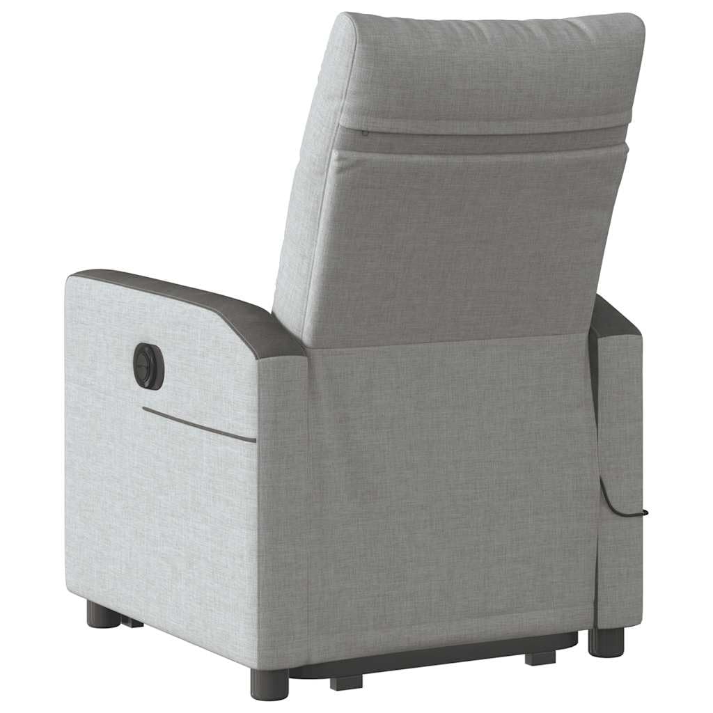 Massagesessel elektrisch mit Aufstehhilfe Wolkengrau Stoffbezug 69x86x100 cm Relaxsessel mit 6-Punkt-Vibrationsmassage und Liegefunktion für Wohnzimmer Leseecke und Schlafzimmer