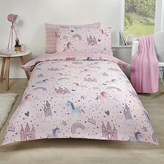 Dreamscene Unicorn Kingdom Duvet Set, Single, Polycotton Polyester 50% Cotton, Blush Pink