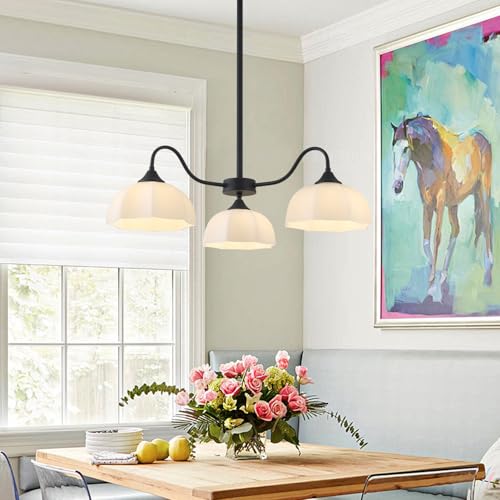 Image of 3-Light Semi Flush Mount Chandelier Mid Century Modern Sputnik Chandelier Fixture Vintage Dome Pendant Light Contemporary Black Chandelier for Kitchens Living Room