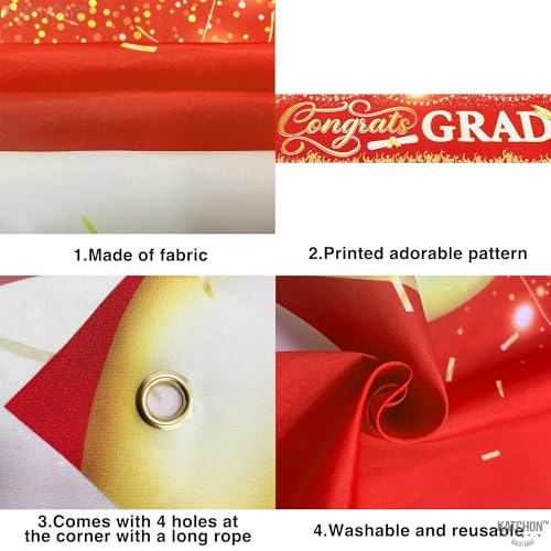 Image of Graduation Decorations 2026 | Xtralarge Red And Gold Congrats Grad Banner 2026-120x20 Inch | Graduation Yard Banner | Congrats Grad Yard Banner | Graduation Yard Signs | Katchon