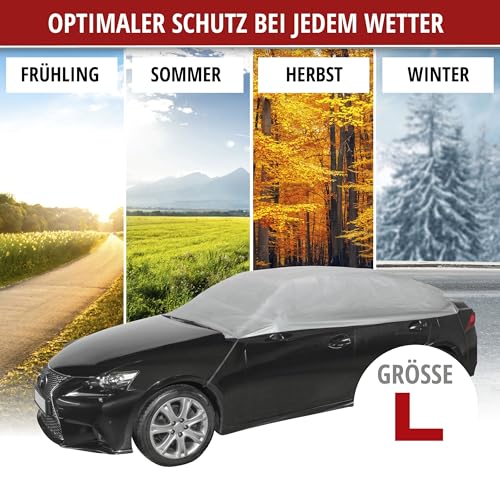 Walser Abdeckplane Auto All Weather Light, Abdeckplane wasserdicht, 100% wetterfeste Auto Abdeckplane, Autoabdeckung Outdoor, Auto Abdeckplane wasserdicht, Autogarage, Halbgarage PKW L grau