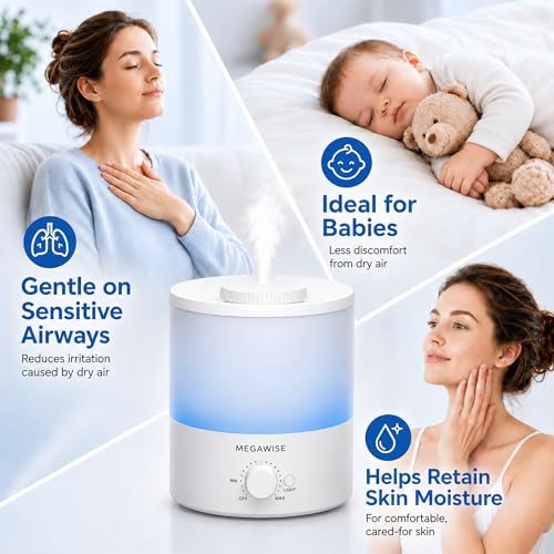 Image of MegaWise Ultrasonic Cool Mist Humidifier SK7620 - 1.5L Capacity, Whisper-Quiet Operation, Adjustable Mist Output, Auto Shut-Off - Ideal for Home, Office, Baby Room, and Bedroom
