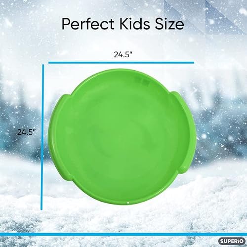 Superio Round Saucer Snow Sled, Green Spiral Plastic Sled with Handles 24" Winter Snow Fun for Kids and Adults