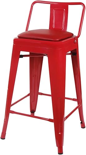 Vista 79 de GIA Taburete de metal con respaldo bajo de altura de mostrador de 24 pulgadas con asiento de cuero vegano, color plateado