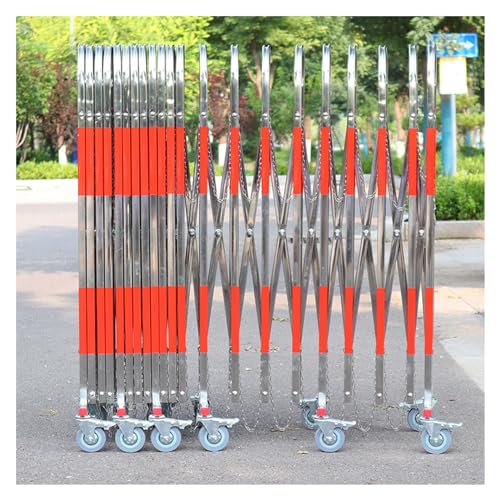 SGKOMN Extendable Traffic Barricade, Mobile Portable Parking Safety Barrier Gate with Wheels, Garage School Malls Flexible Crowd Control Guard Fence, Silver-4.9x9.8ft(1.5x3m)
