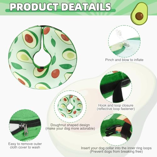 Image of KOOLTAIL Inflatable Dog Cone Collar, Soft Donut E Collar for Dogs After Surgery to Stop Licking Enhanced Alternative, Blow Up Pet Neck Pillow Recovery Adjustable Cone for Dog Cat,Avocado M