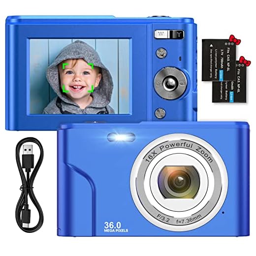 Appareil Photo Numérique Compact 1080P Mini Video Camera 2,4 Pouces 36MP HD LCD Rechargeables Vlogging Appareil Photo avec 16X Digital Zoom, Cadeau pour Adolescents,Enfants,Débutants,Adultes (Bleu)