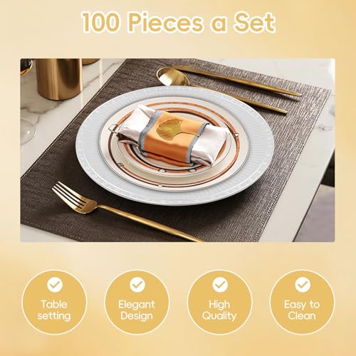 Platos decorativos redondos plateados 13 in 100 piezas miniatura 4