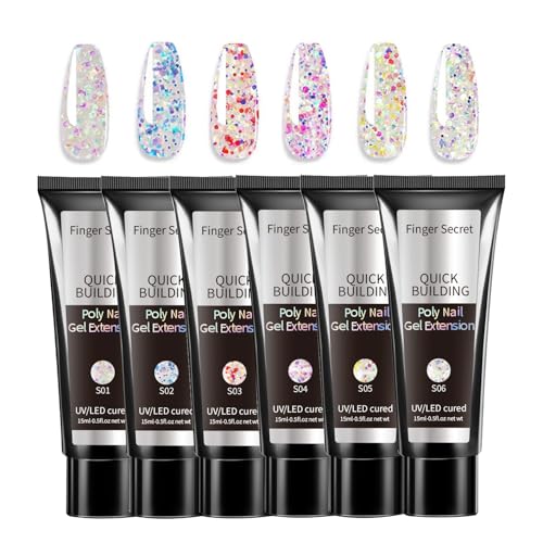 Shiny Nail Extension Gel,Poly Gel 6-Colors Set,New Upgrade Shiny Style Multiple Extension Poly GeL Nail Combinations Shine Your Life